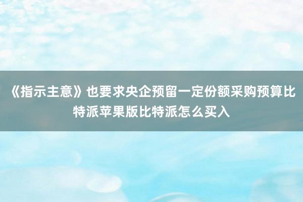 《指示主意》也要求央企预留一定份额采购预算比特派苹果版比特派怎么买入