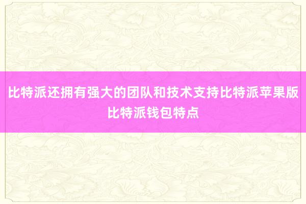 比特派还拥有强大的团队和技术支持比特派苹果版比特派钱包特点