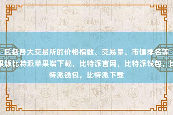 包括各大交易所的价格指数、交易量、市值排名等比特派苹果版比特派苹果端下载，比特派官网，比特派钱包，比特派下载