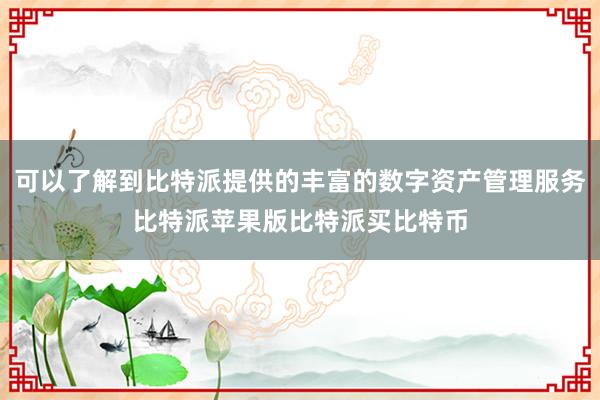 可以了解到比特派提供的丰富的数字资产管理服务比特派苹果版比特派买比特币