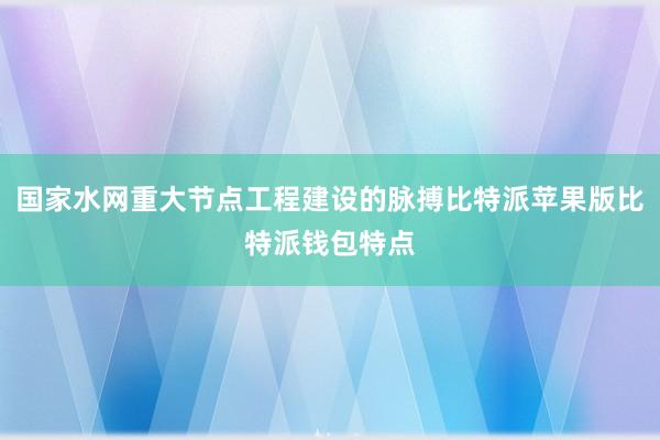 国家水网重大节点工程建设的脉搏比特派苹果版比特派钱包特点