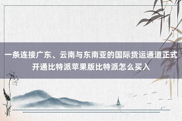 一条连接广东、云南与东南亚的国际货运通道正式开通比特派苹果版比特派怎么买入