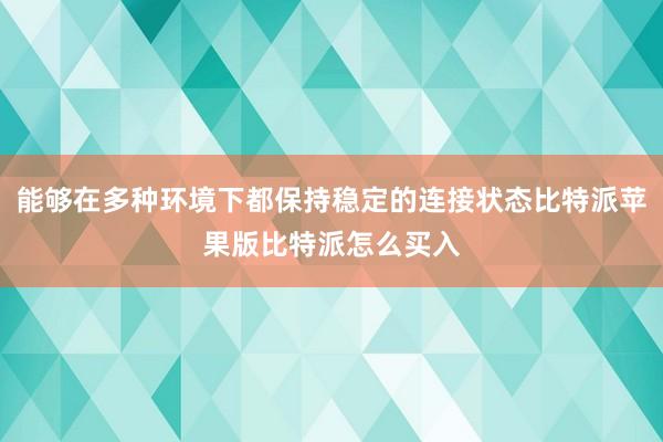 能够在多种环境下都保持稳定的连接状态比特派苹果版比特派怎么买入