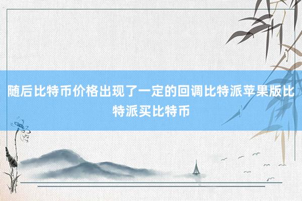 随后比特币价格出现了一定的回调比特派苹果版比特派买比特币